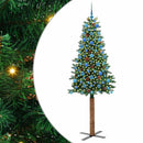 vidaXL Karcsú karácsonyfa 300 LED-del Zöld 210 cm PVC és tömör fenyőfa