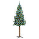 vidaXL Karcsú karácsonyfa 300 LED-del Zöld 210 cm PVC és tömör fenyőfa