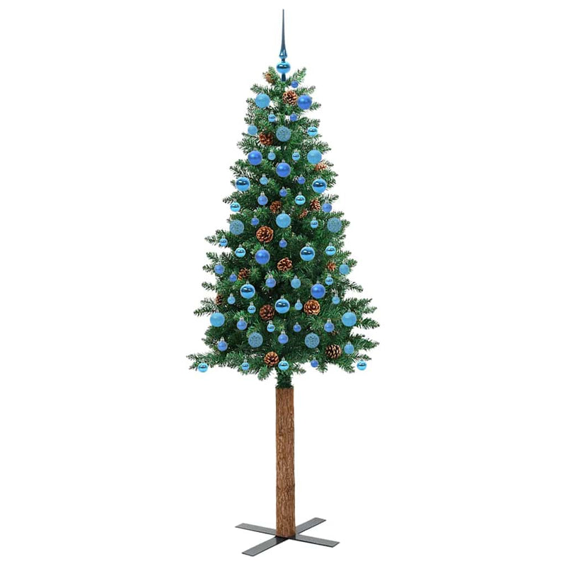 vidaXL Karcsú karácsonyfa 300 LED-del Zöld 210 cm PVC és tömör fenyőfa