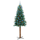 vidaXL Karcsú karácsonyfa 300 LED-del Zöld 210 cm PVC és tömör fenyőfa