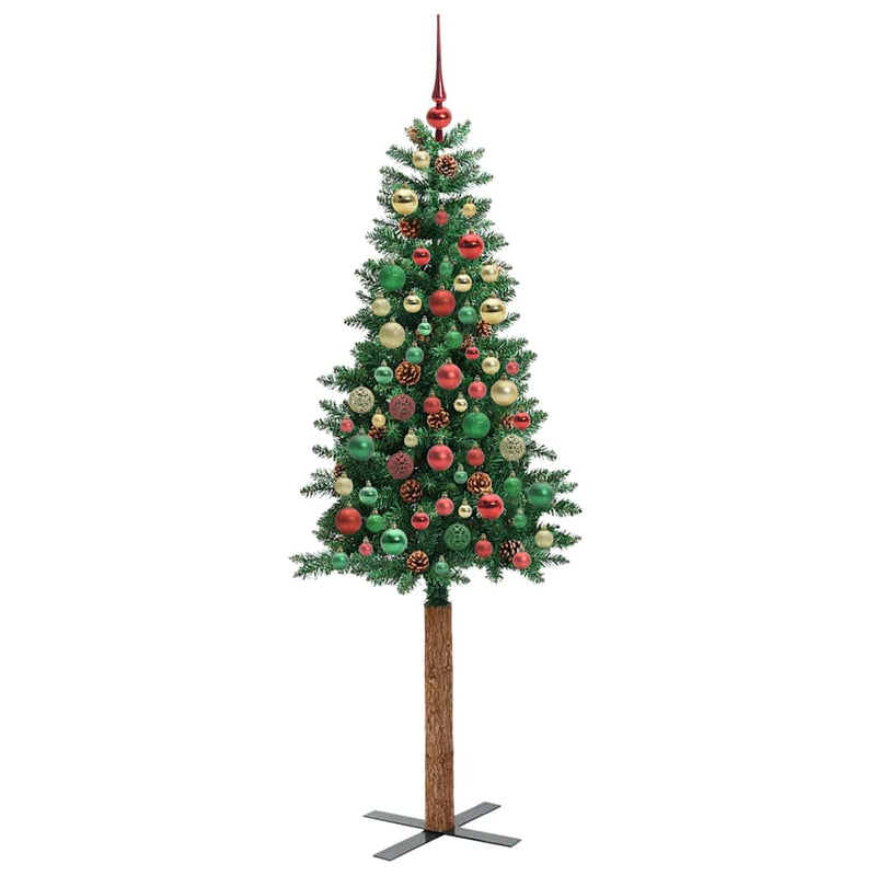 vidaXL Karcsú karácsonyfa 300 LED-del Zöld 210 cm PVC és tömör fenyőfa