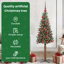 vidaXL Karcsú karácsonyfa 150 LED-del Zöld 150 cm PVC és tömör fenyőfa