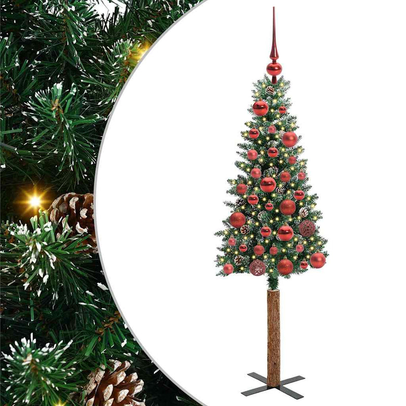 vidaXL Karcsú karácsonyfa Zöld és Fehér 150 cm PVC és tömör fenyőfa