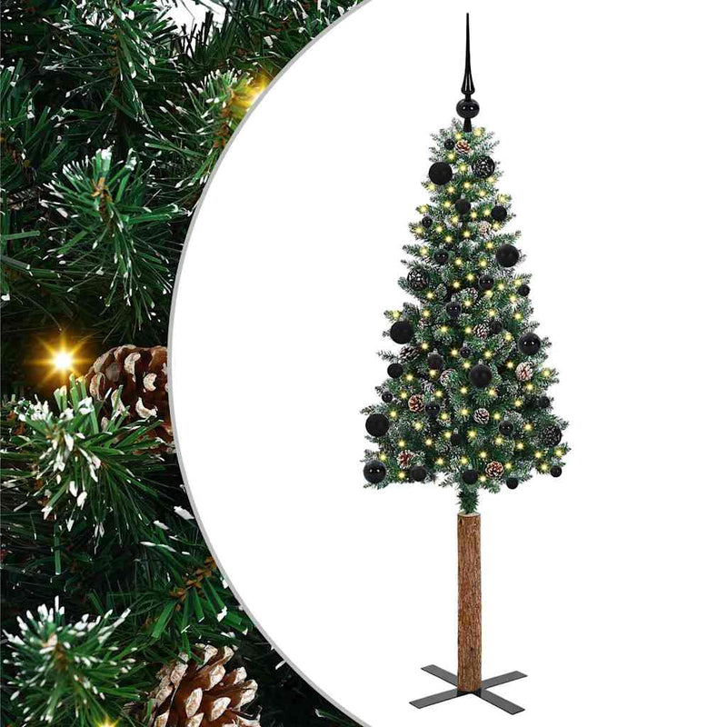vidaXL Karcsú karácsonyfa Zöld és Fehér 150 cm PVC és tömör fenyőfa