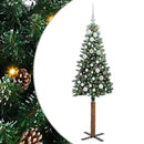 vidaXL Karcsú karácsonyfa 150 LED-del Zöld 150 cm PVC és tömör fenyőfa