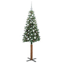 vidaXL Karcsú karácsonyfa 150 LED-del Zöld 150 cm PVC és tömör fenyőfa
