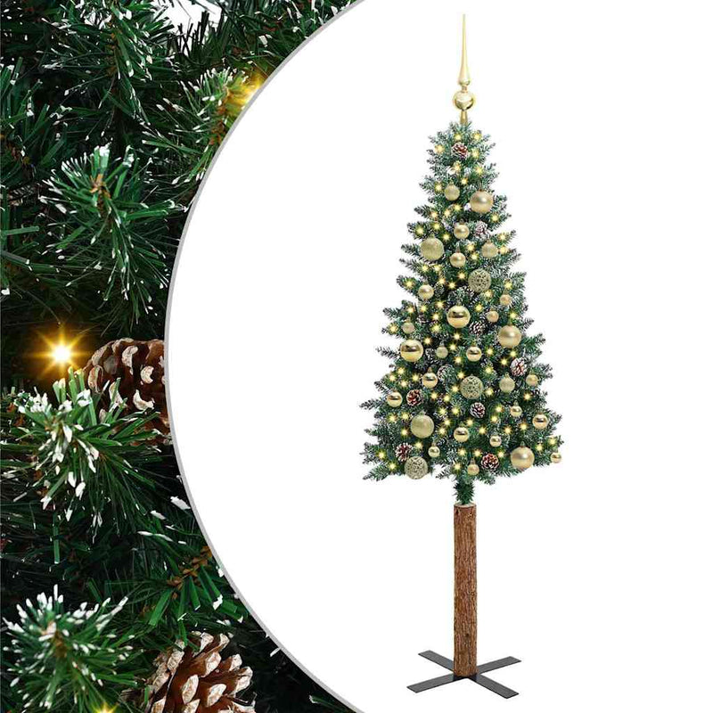 vidaXL Karcsú karácsonyfa Zöld és Fehér 150 cm PVC és tömör fenyőfa