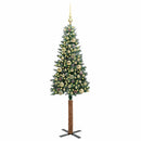 vidaXL Karcsú karácsonyfa 150 LED-del Zöld 150 cm PVC és tömör fenyőfa