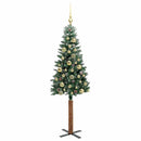 vidaXL Karcsú karácsonyfa 150 LED-del Zöld 150 cm PVC és tömör fenyőfa