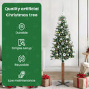 vidaXL Karcsú karácsonyfa 150 LED-del Zöld 150 cm PVC és tömör fenyőfa