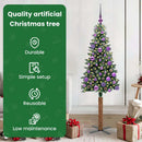 vidaXL Karcsú karácsonyfa 150 LED-del Zöld 150 cm PVC és tömör fenyőfa