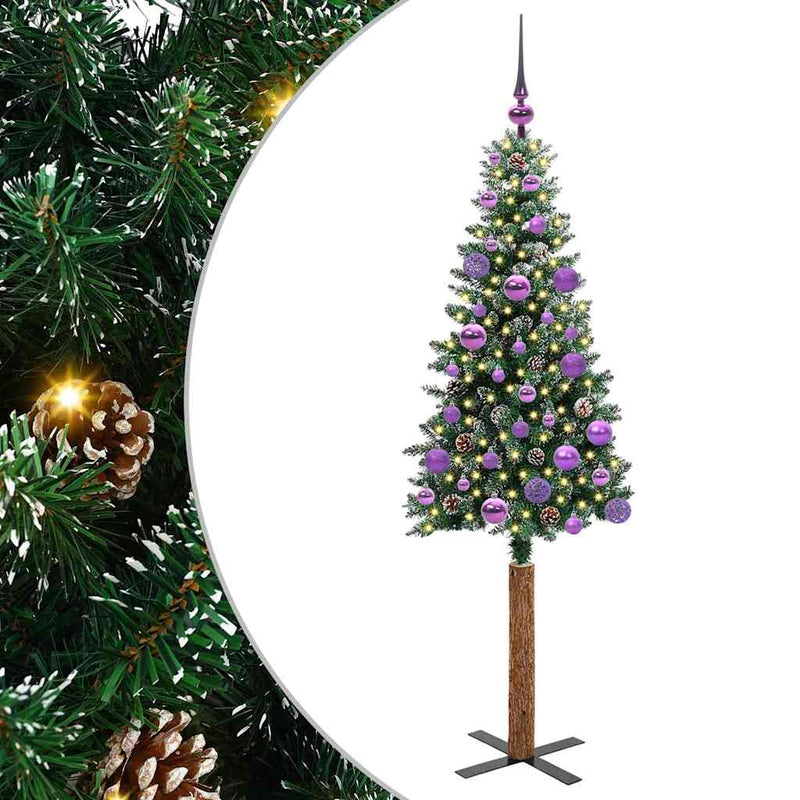 vidaXL Karcsú karácsonyfa Zöld és Fehér 150 cm PVC és tömör fenyőfa