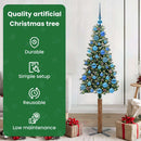 vidaXL Karcsú karácsonyfa 150 LED-del Zöld 150 cm PVC és tömör fenyőfa