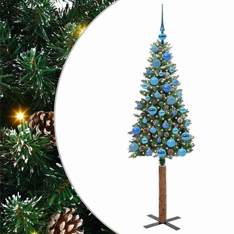 vidaXL Karcsú karácsonyfa Zöld és Fehér 150 cm PVC és tömör fenyőfa