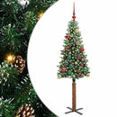 vidaXL Karcsú karácsonyfa 150 LED-del Zöld 150 cm PVC és tömör fenyőfa