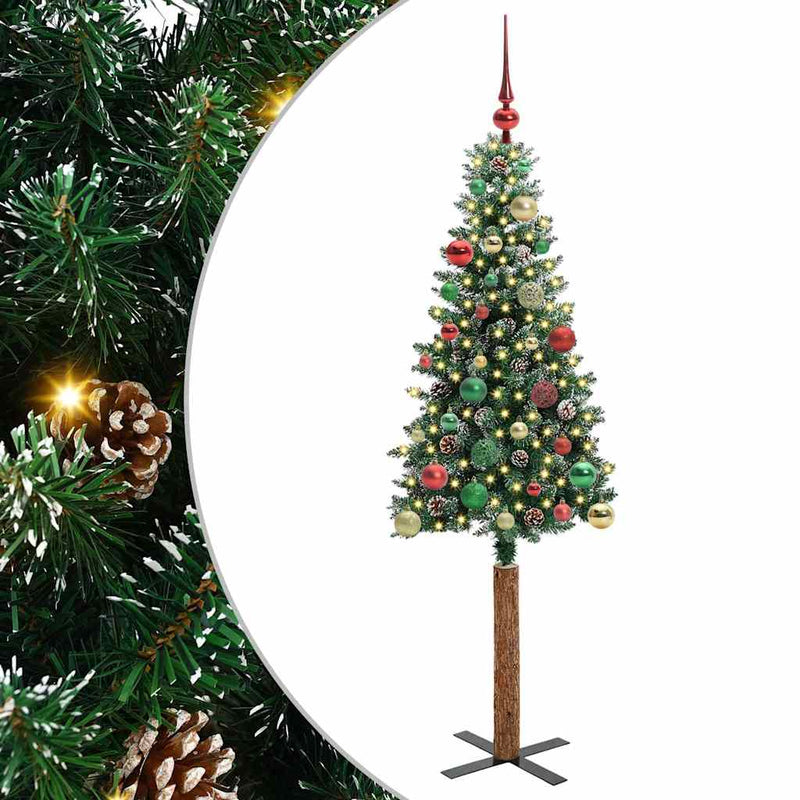 vidaXL Karcsú karácsonyfa Zöld és Fehér 150 cm PVC és tömör fenyőfa