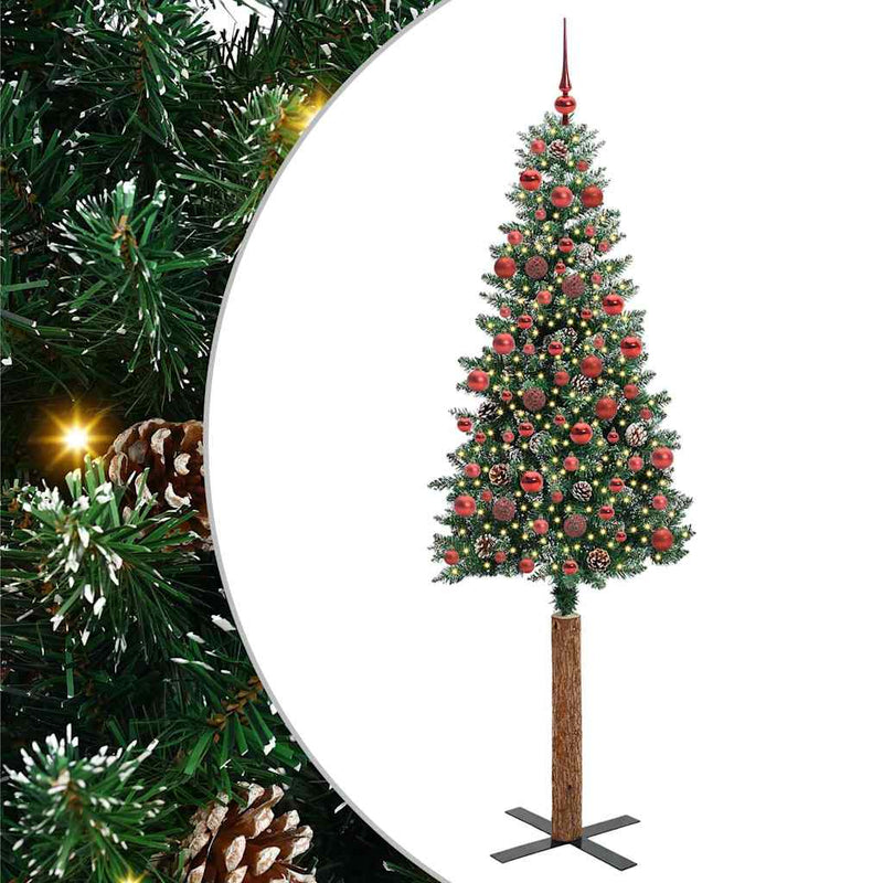 vidaXL Karcsú karácsonyfa Zöld és Fehér 180 cm PVC és tömör fenyőfa