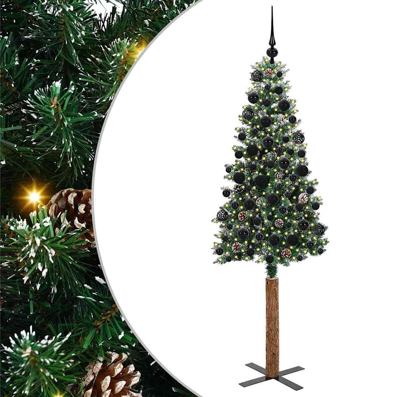 vidaXL Karcsú karácsonyfa Zöld és Fehér 180 cm PVC és tömör fenyőfa