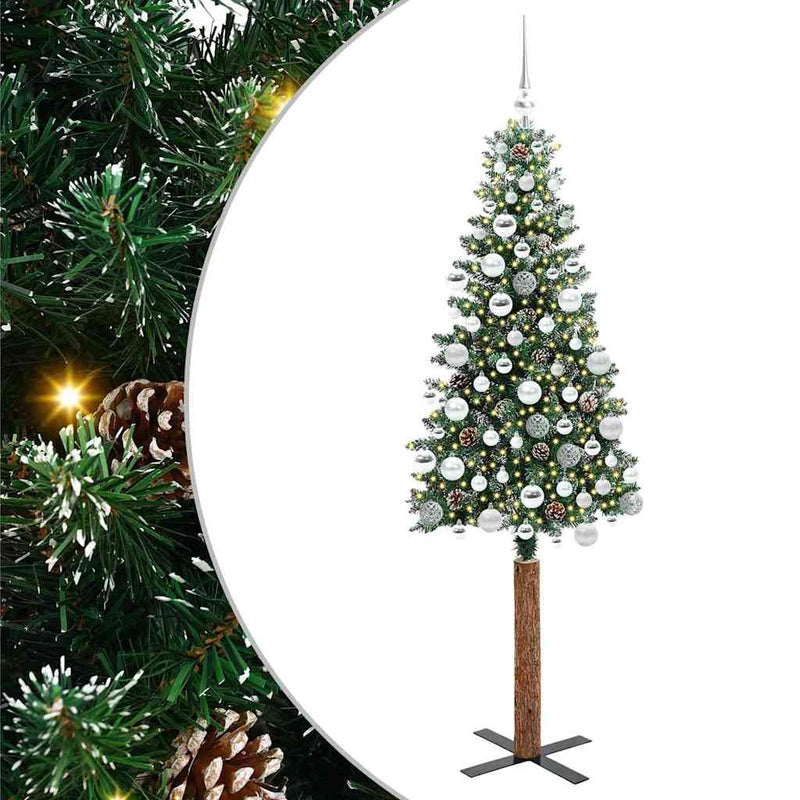 vidaXL Karcsú karácsonyfa Zöld és Fehér 180 cm PVC és tömör fenyőfa