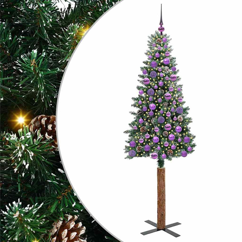 vidaXL Karcsú karácsonyfa Zöld és Fehér 180 cm PVC és tömör fenyőfa
