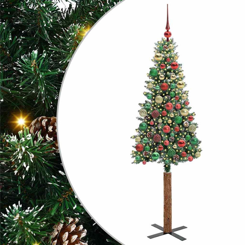 vidaXL Karcsú karácsonyfa Zöld és Fehér 180 cm PVC és tömör fenyőfa