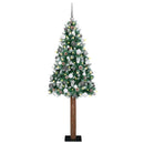 vidaXL Karcsú karácsonyfa Zöld és Fehér 210 cm PVC és tömör fenyőfa