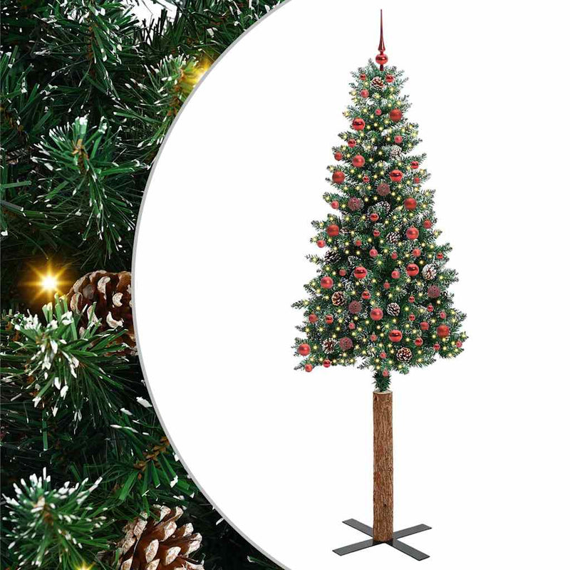 vidaXL Karcsú karácsonyfa Zöld és Fehér 210 cm PVC és tömör fenyőfa