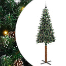 vidaXL Karcsú karácsonyfa Zöld és Fehér 210 cm PVC és tömör fenyőfa