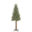 vidaXL Karcsú karácsonyfa Zöld és Fehér 210 cm PVC és tömör fenyőfa