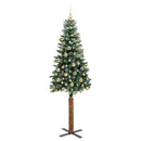 vidaXL Karcsú karácsonyfa Zöld és Fehér 210 cm PVC és tömör fenyőfa