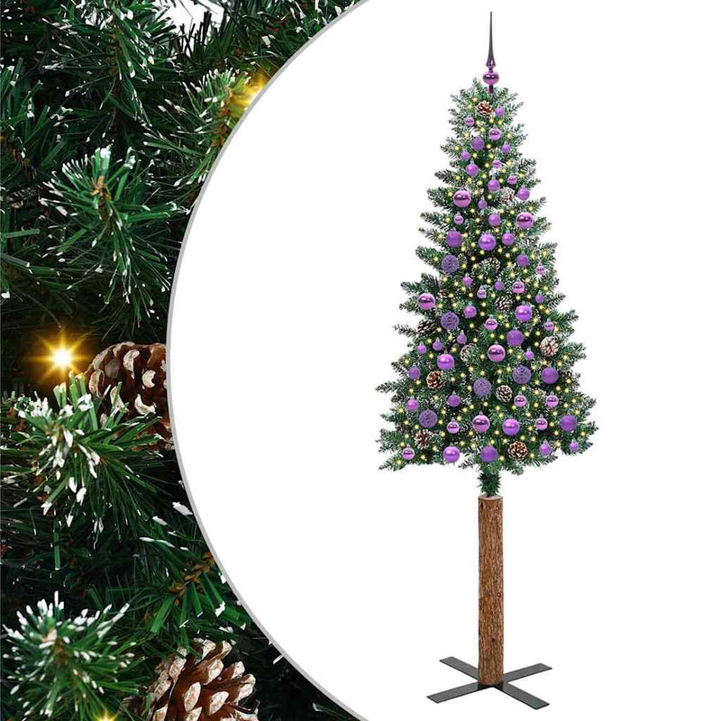 vidaXL Karcsú karácsonyfa Zöld és Fehér 210 cm PVC és tömör fenyőfa