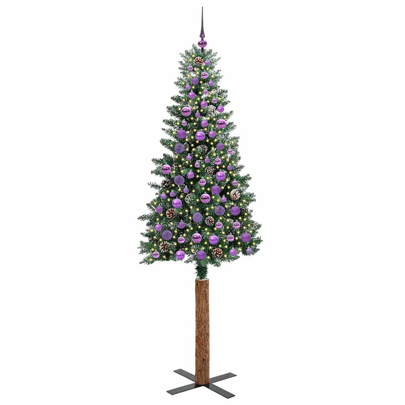 vidaXL Karcsú karácsonyfa Zöld és Fehér 210 cm PVC és tömör fenyőfa
