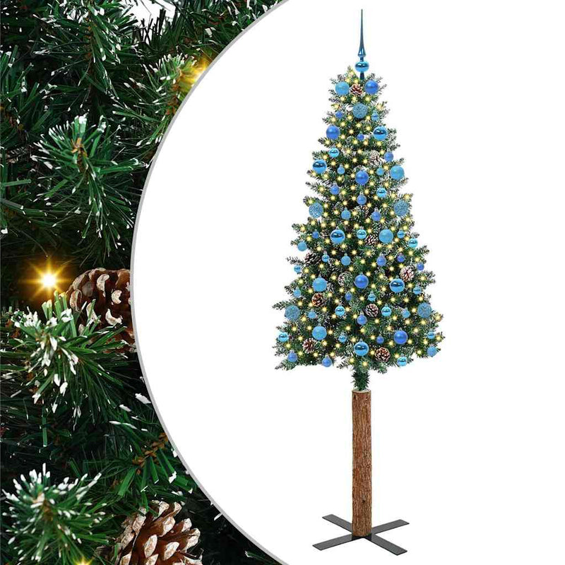 vidaXL Karcsú karácsonyfa Zöld és Fehér 210 cm PVC és tömör fenyőfa