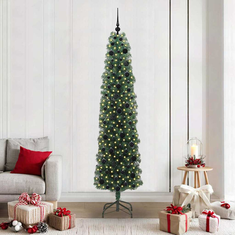 vidaXL Mű karácsonyfa 300 LED-del Zöld 210 cm PVC, acél és műanyag