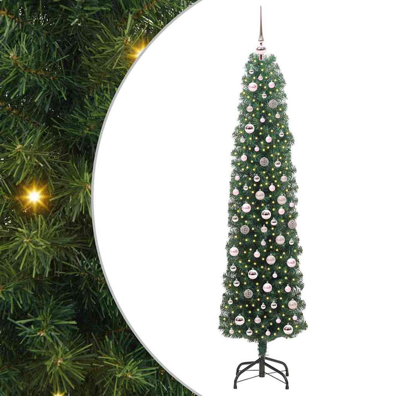 vidaXL Mű karácsonyfa 300 LED-del Zöld 210 cm PVC, acél és műanyag