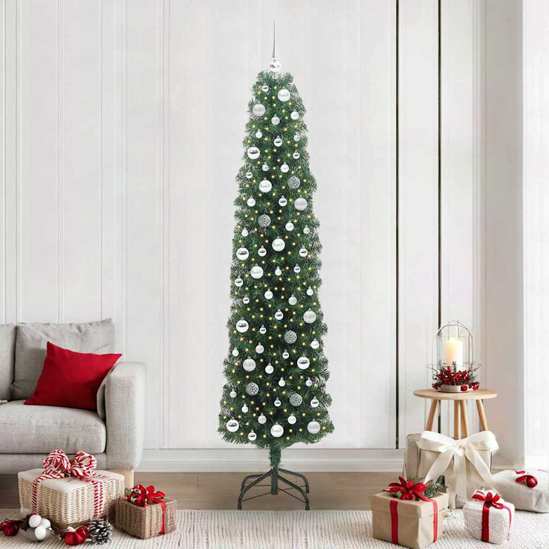 vidaXL Mű karácsonyfa 300 LED-del Zöld 210 cm PVC, acél és műanyag
