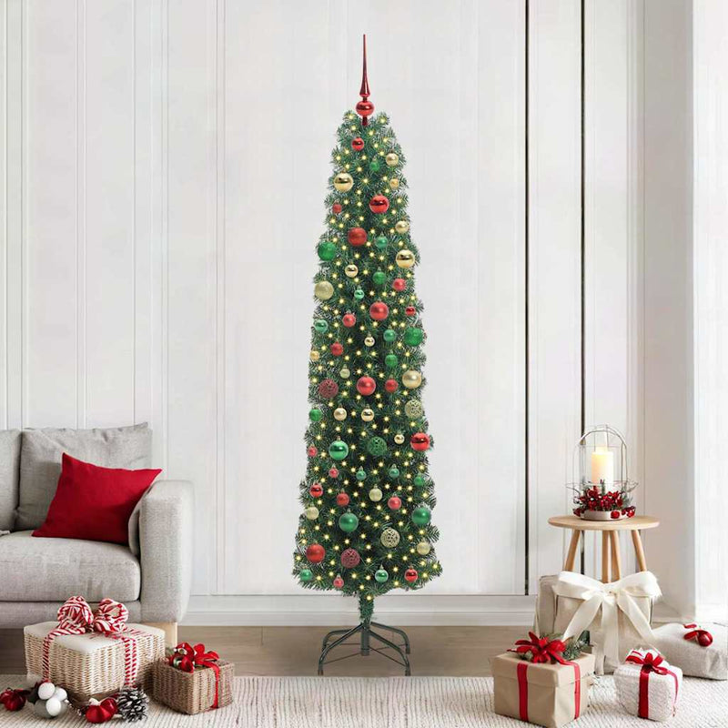 vidaXL Mű karácsonyfa 300 LED-del Zöld 210 cm PVC, acél és műanyag