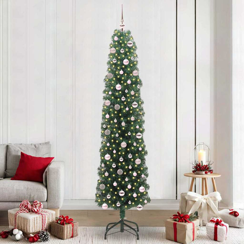 vidaXL Mű karácsonyfa 300 LED-del Zöld 240 cm PVC, acél és műanyag