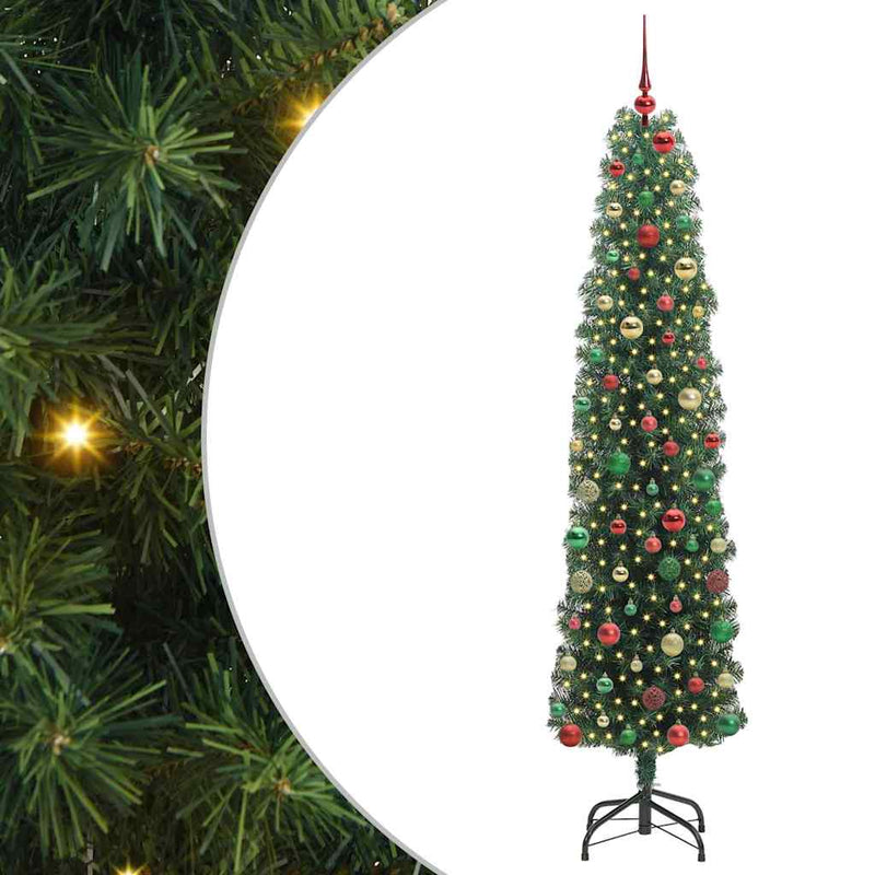 vidaXL Mű karácsonyfa 300 LED-del Zöld 240 cm PVC, acél és műanyag