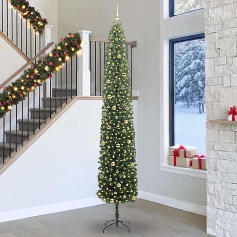 vidaXL Mű karácsonyfa 300 LED-del Zöld 300 cm PVC, acél és műanyag