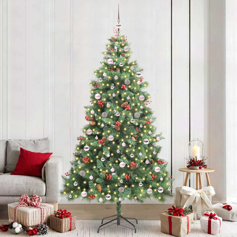 vidaXL Mű karácsonyfa LED -es lámpákkal Zöld 240 cm PVC és fém