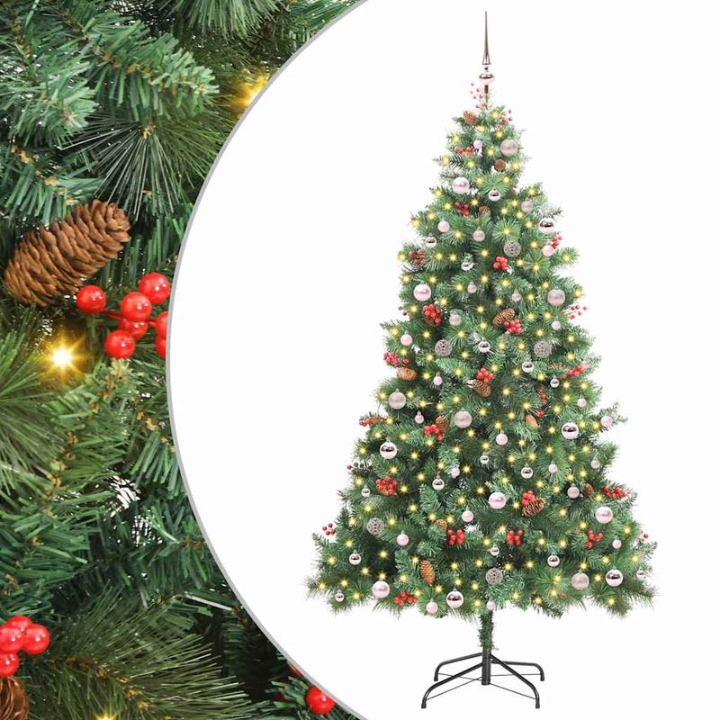 vidaXL Mű karácsonyfa LED -es lámpákkal Zöld 240 cm PVC és fém