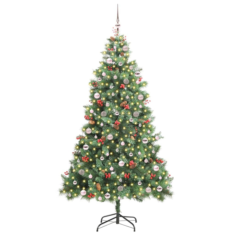 vidaXL Mű karácsonyfa LED -es lámpákkal Zöld 240 cm PVC és fém