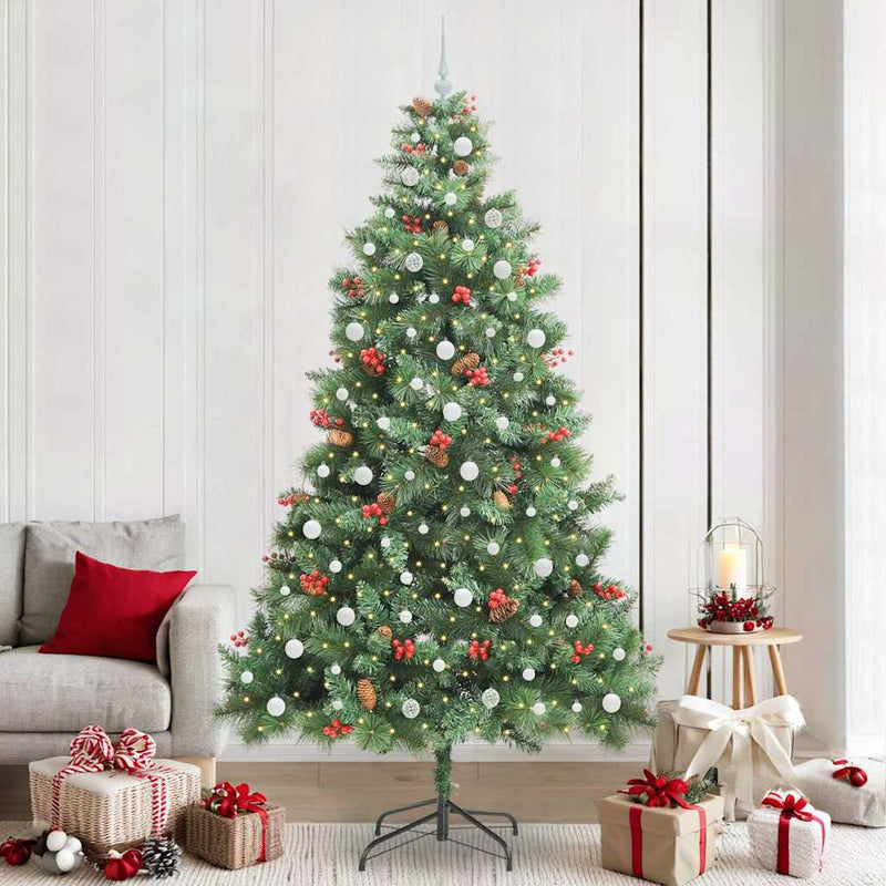 vidaXL Mű karácsonyfa LED -es lámpákkal Zöld 240 cm PVC és fém