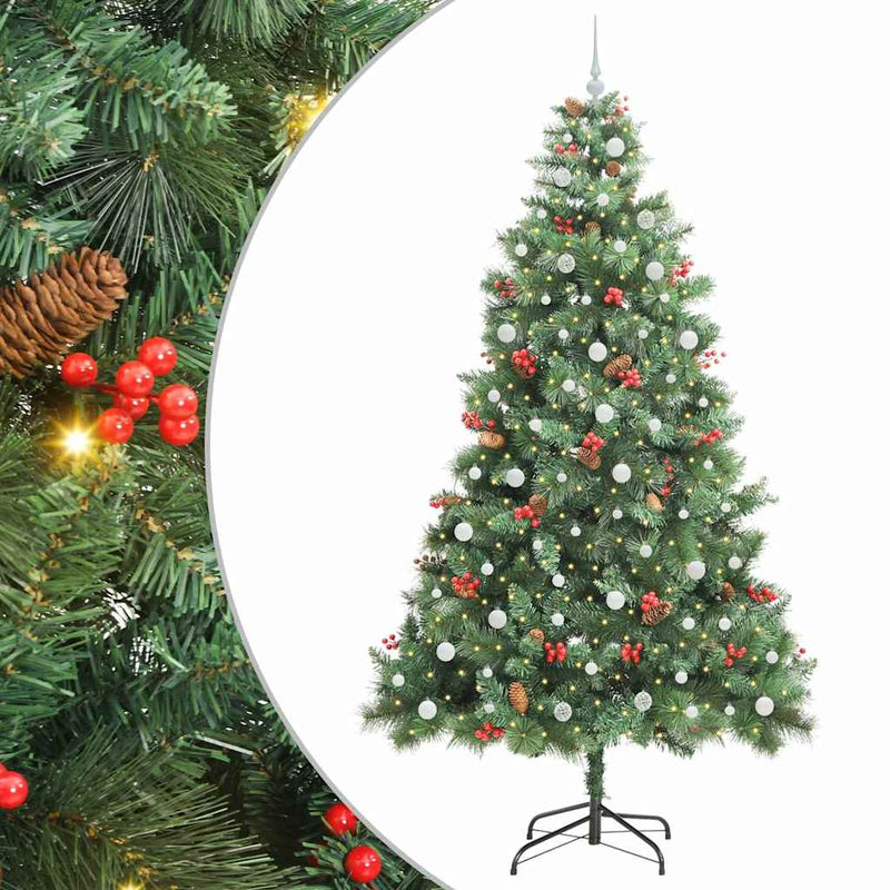 vidaXL Mű karácsonyfa LED -es lámpákkal Zöld 240 cm PVC és fém