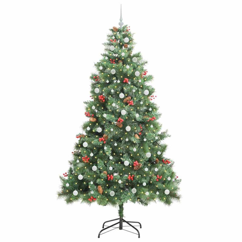 vidaXL Mű karácsonyfa LED -es lámpákkal Zöld 240 cm PVC és fém