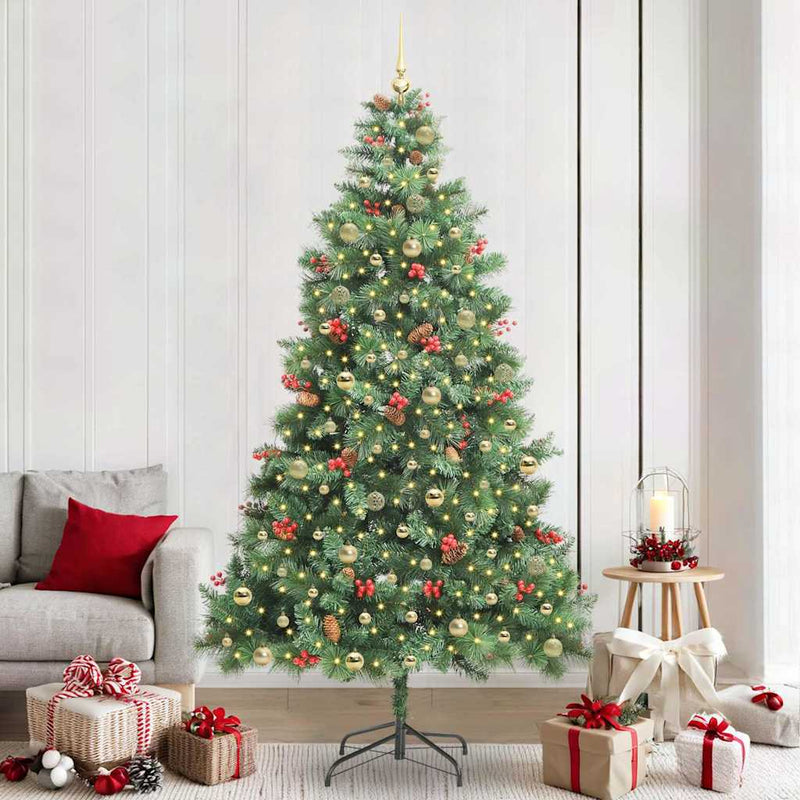 vidaXL Mű karácsonyfa LED -es lámpákkal Zöld 240 cm PVC és fém