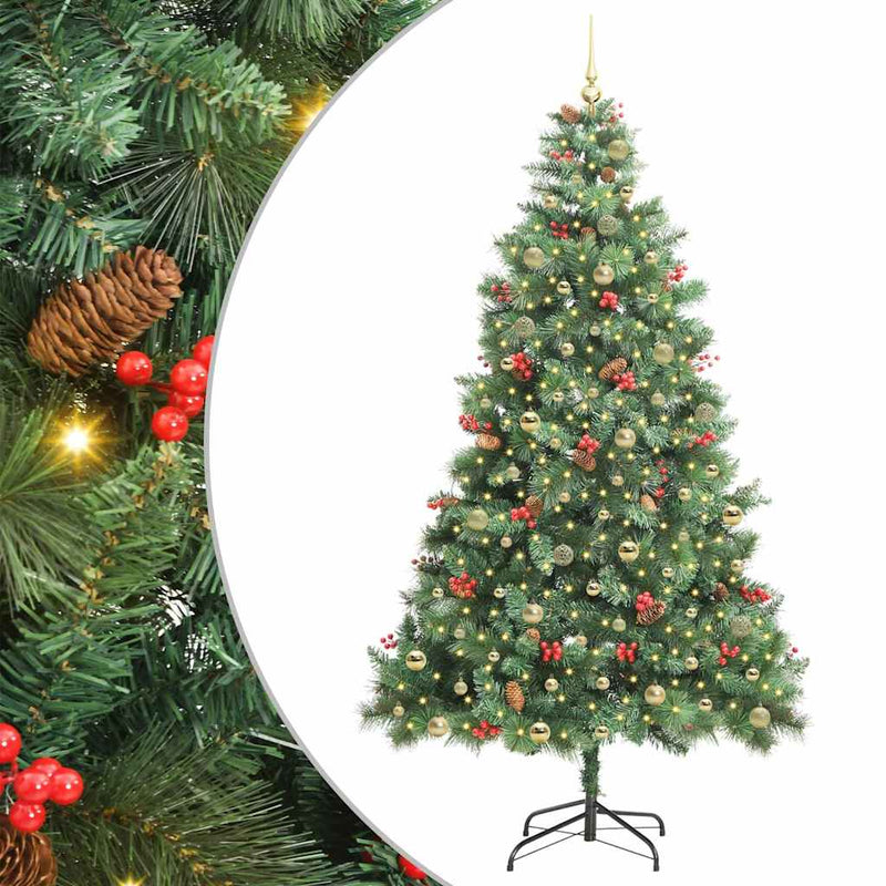vidaXL Mű karácsonyfa LED -es lámpákkal Zöld 240 cm PVC és fém