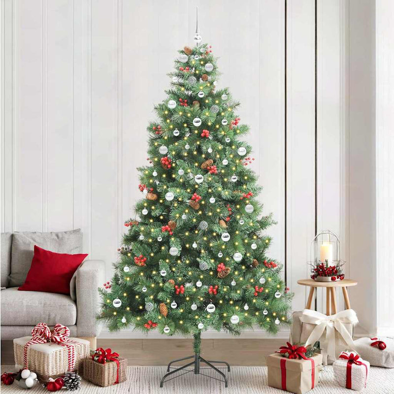 vidaXL Mű karácsonyfa LED -es lámpákkal Zöld 240 cm PVC és fém