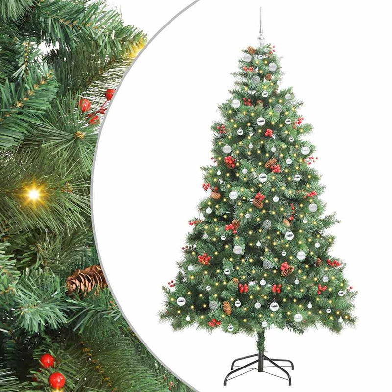 vidaXL Mű karácsonyfa LED -es lámpákkal Zöld 240 cm PVC és fém